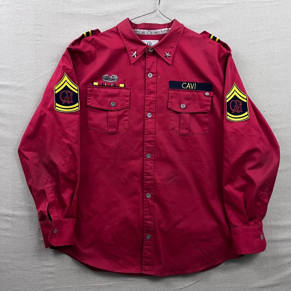 Cavi Military Button Down Shirt Mens 3XL Red Patches Epaulettes Star Studs